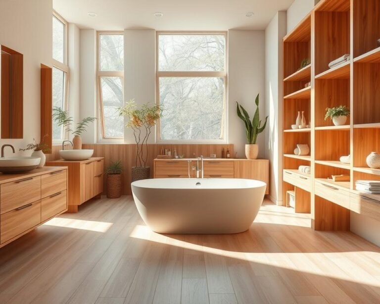 Decoração de banheiro com madeira