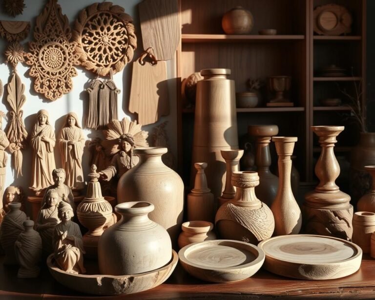 Objetos de decoração de madeira